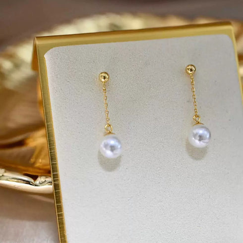 Elegant Pearl Gold Line Earrings - 8-11mm Sizes for Every Style